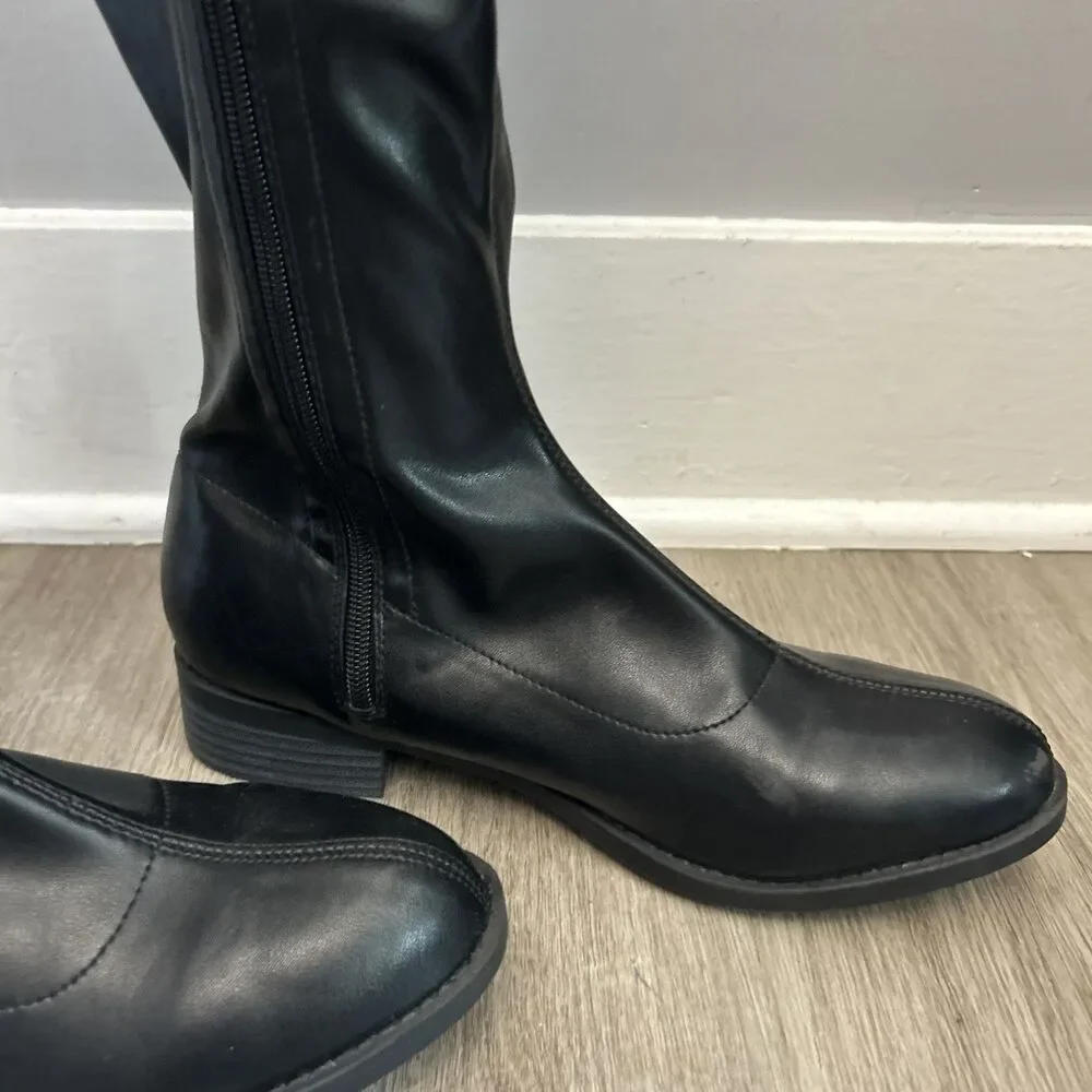 Allegra K Thigh High Boots Womens 9 Black Low Block Heel Over Knee Ankle Zip